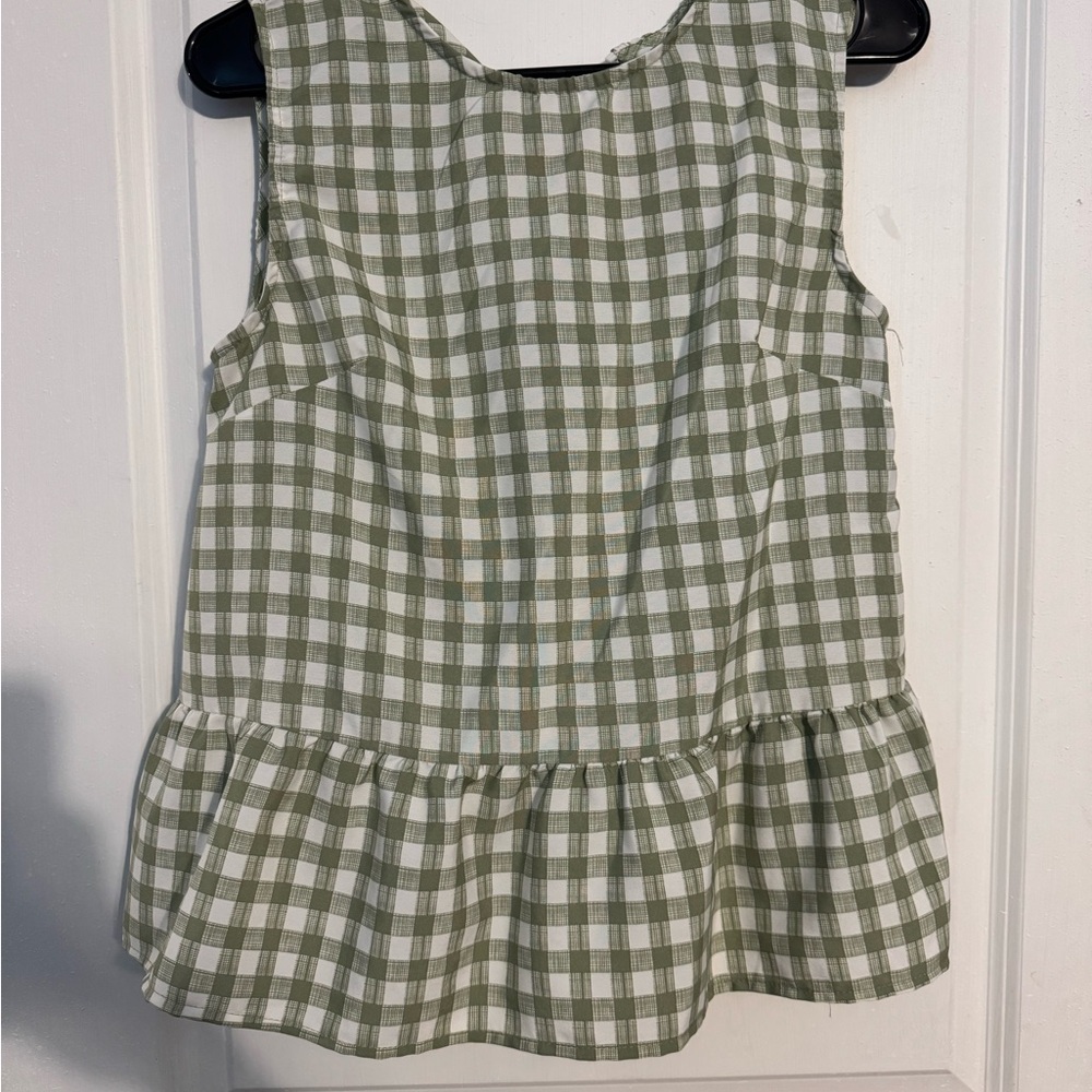 Green and White Checkered Sleeveless Top